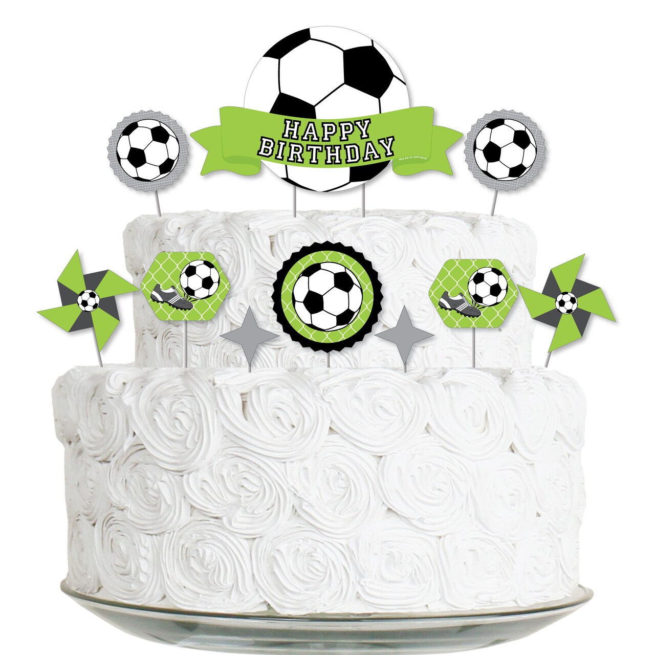 Big Dot of Happiness Goaaal - Soccer - Birthday Party Cake Decorating Kit - Happy Birthday Cake Topper Set - 11 Pieces